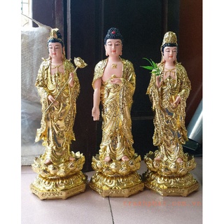 Bộ tượng Tây phương tam thánh đứng 50cm dát vàng