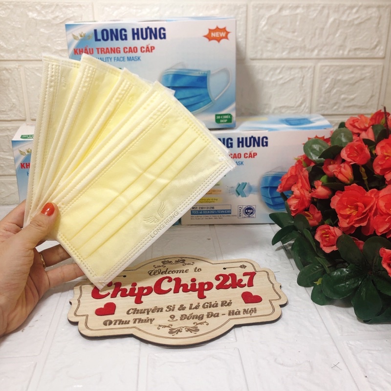 (Màu vàng) Hộp khẩu trang y tế 4 lớp màu Vàng 50 cái
