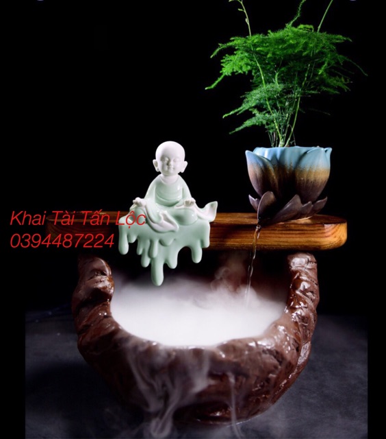 Tượng chú tiểu ngồi thiền bạch gốm nhiễu mẫu hiếm