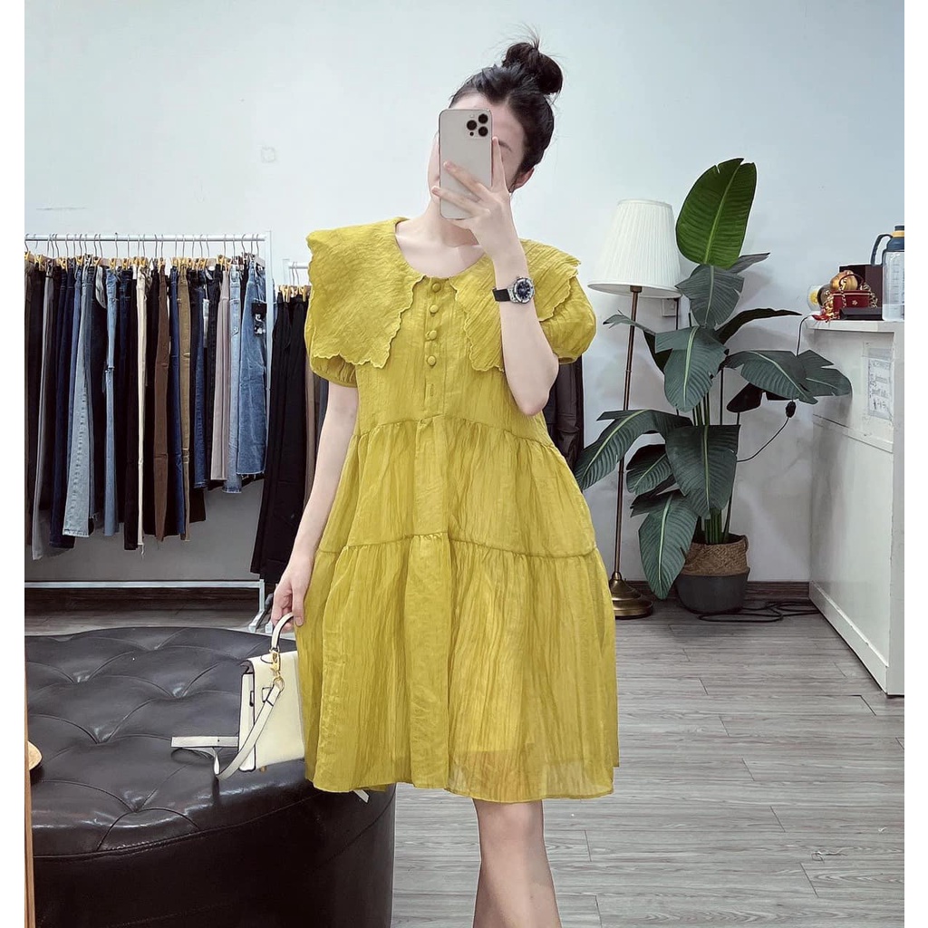 Váy Babydoll Tơ đũi Cute bầu bí mặc được nhiều màu (Kèm ảnh thật)