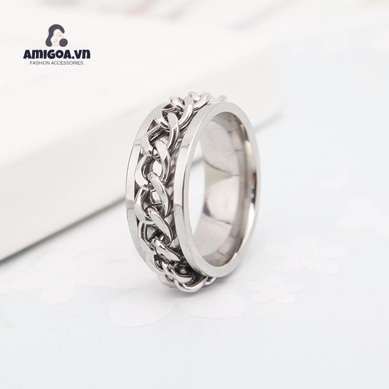 Nhẫn Thép Titan Đơn Giản Cá Tính Có Thể Xoay Được