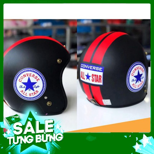 SeO GIA BAT NGO Nón bảo hiểm 3/4 đầu dành cho phượt thủ (Đen - converse all star) MỚI NHẤT MỚI