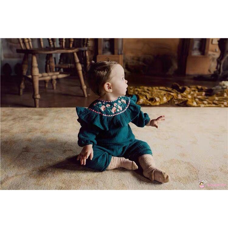 ღ♛ღBaby Girls Romper Vintage Flower Long Sleeve Embroidery Ruffle Romper Jumpsuit Outfit