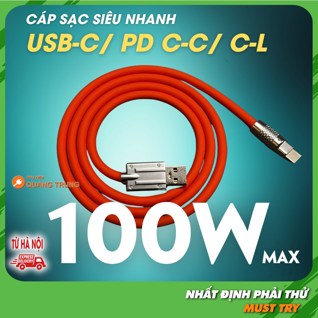 Cáp sạc DIY PD 100W, Usb typeC , C to L xịn xò, bọc thép 2 đầu, dài 1m5 cho mọi loại máy
