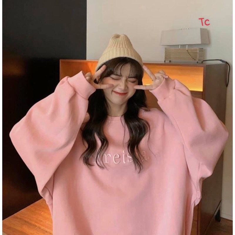Áo SWEATER Thêu Chữ Ngực Màu Hồng UNISEX