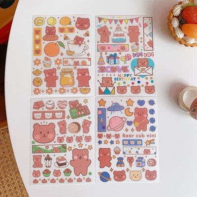 Set sticker decal dán trang trí thỏ gấu vũ trụ 4 tấm Tom House