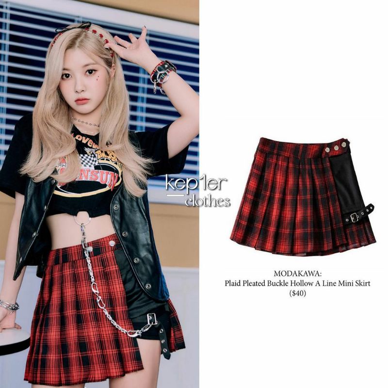 3 mẫu quần short giả váy biểu diễn kẻ caro giống Mashiro, Dayeon, Xiaoting Kep1er