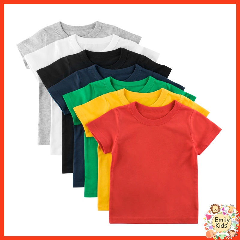 Áo Thun 100% Cotton Tay Ngắn Cổ Tròn Màu Trơn Dành Cho Bé Trai Và Bé Gái 1-9 Tuổi