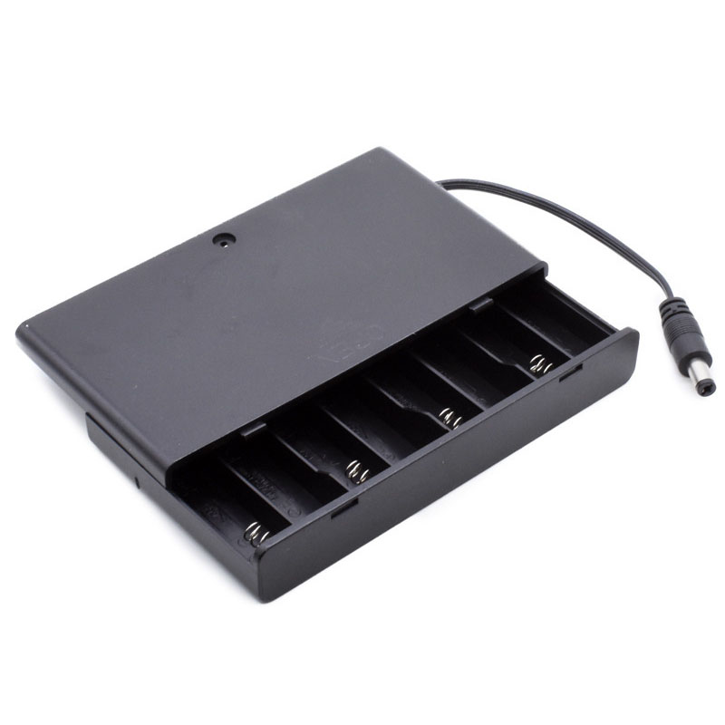 Hộp đựng pin 12V 8 x AA với Đầu chuyển đổi nguồn DC