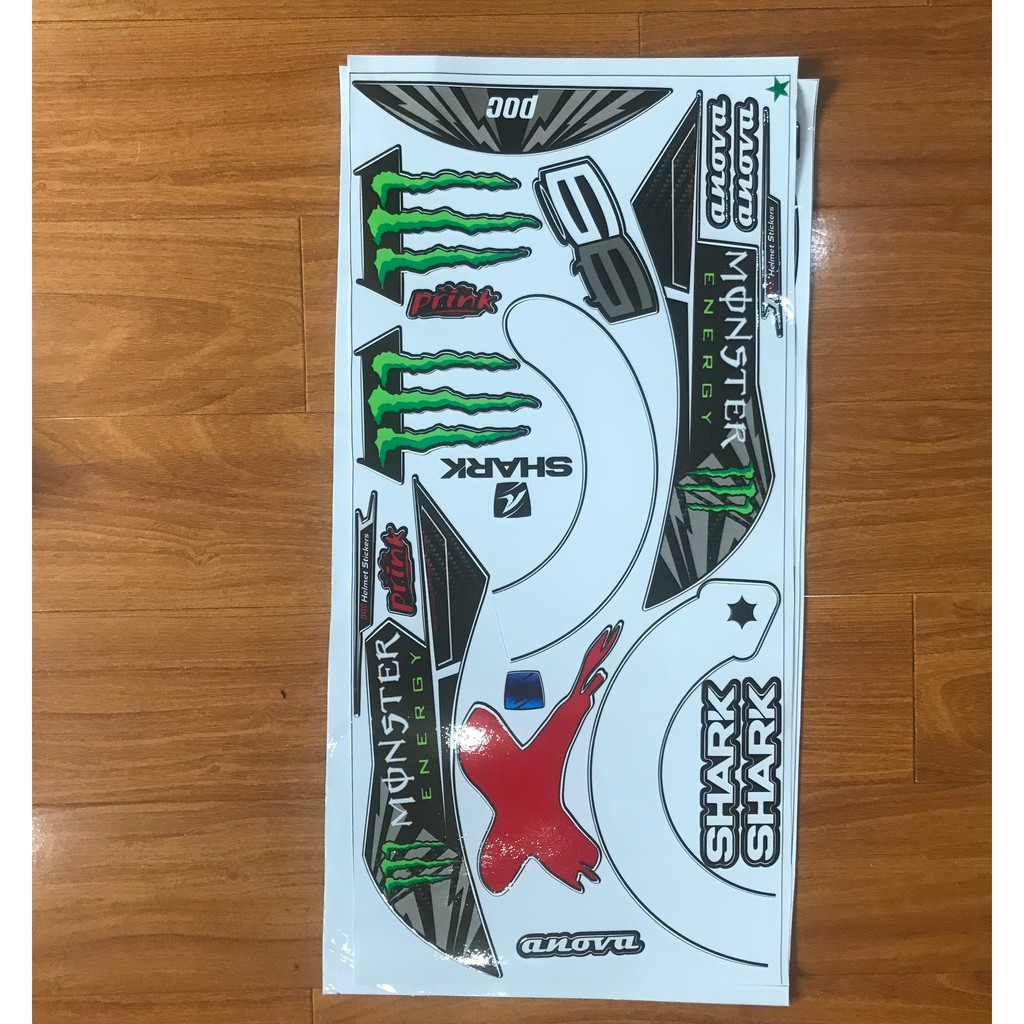 TEM DÁN MŨ FULLFACE MẪU MONSTER SHARK LORENZO 99, BH KEO 3 THÁNG