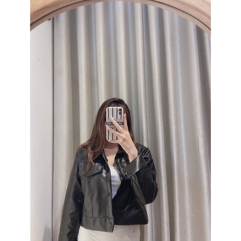 Áo croptop FREESHIP Áo khoác da nữ croptop basic siêu ngầu với màu đen over size ulzzang siêu hot HOLA.STORE