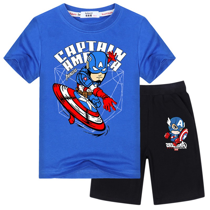 MARVEL Bộ Áo Thun In Hình Captain America + Quần Short Cho Bé