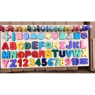 Đồ chơi gỗ bảng Montessori chữ cái,số, cọc đếm kèm câu cá