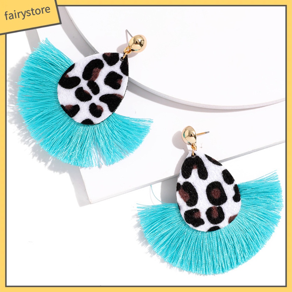 Hoa Tai Dáng Dài Phối Tua Rua Họa Tiết Da Báo Cá Tính