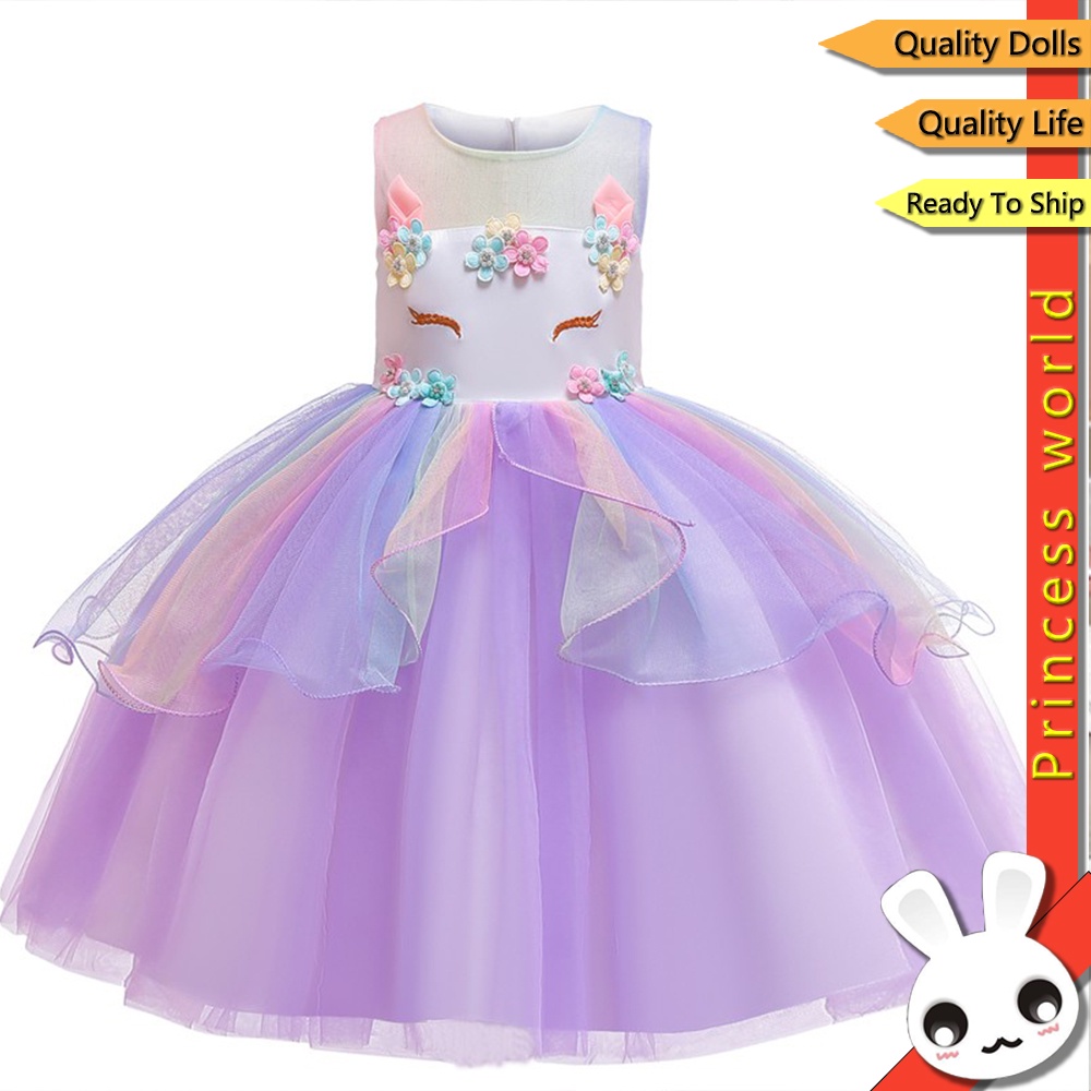 Đầm công chúa in hình kỳ lân cho bé gái 2-9 tuổi