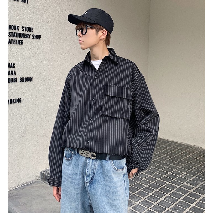 Áo sơ mi tay dài nam nữ form rộng kiểu sơ mi cổ bẻ unisex Hàn Quốc chất vải lụa Áo sơ mi oversize sọc kẻ học sinh đi học