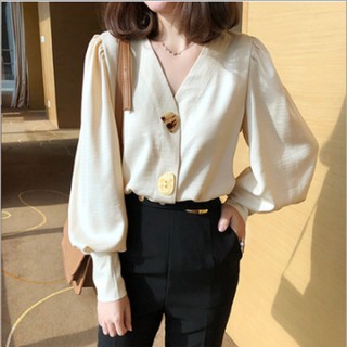 Áo sơ mi nữ cổ V tay bồng