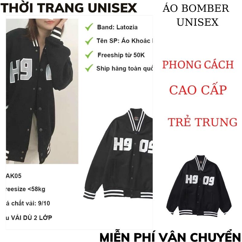 Áo Bomber UNISEX in chữ H909 ,  Cổ Có Cúc Bấm Chất Liệu dù 2 lơp Chất Đẹp nữ hàn quôc XMTC2