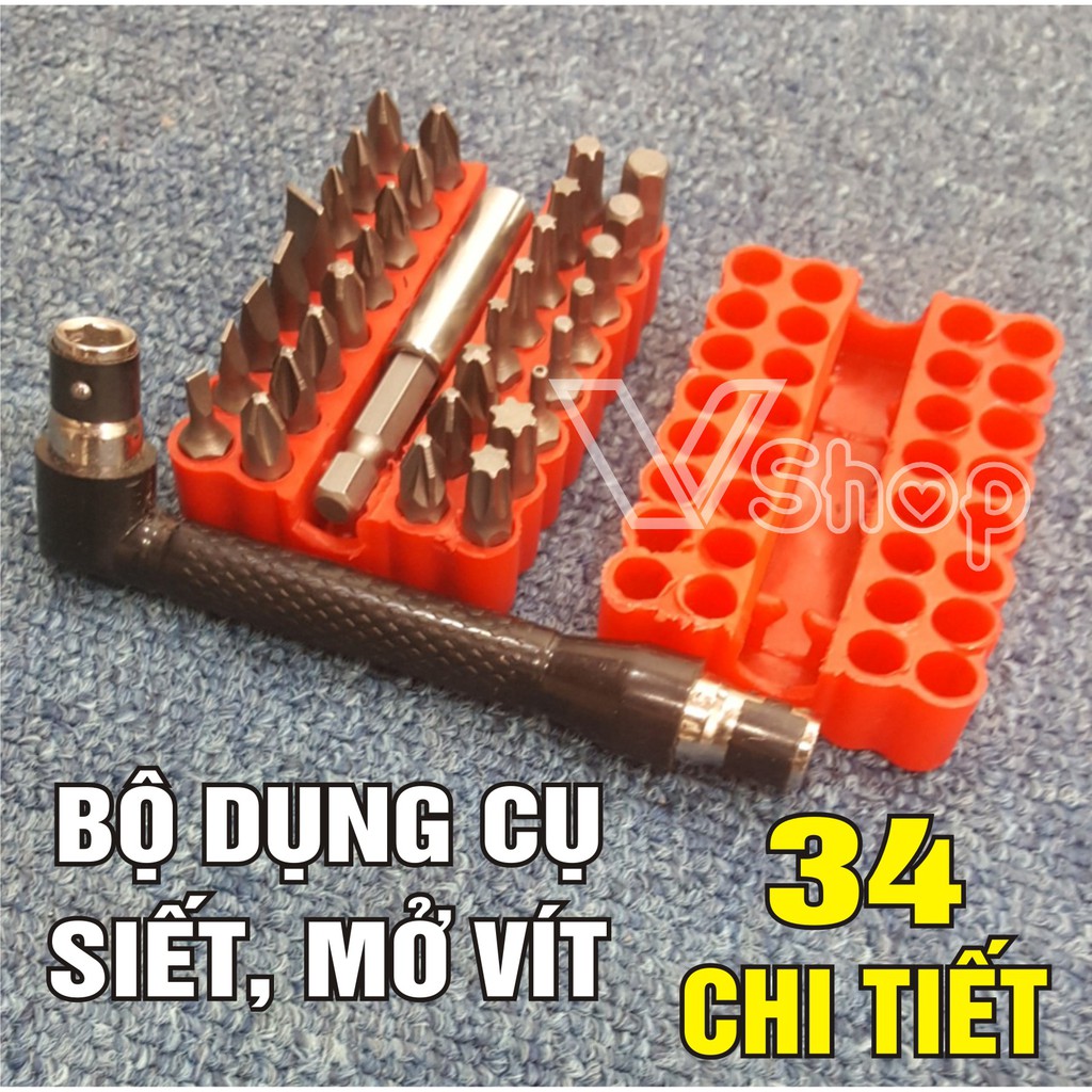 Bộ dụng cụ, mũi mở vít, đầu tua vít. hoa thị, dẹp, bake, lục giác, 34 chi tiết