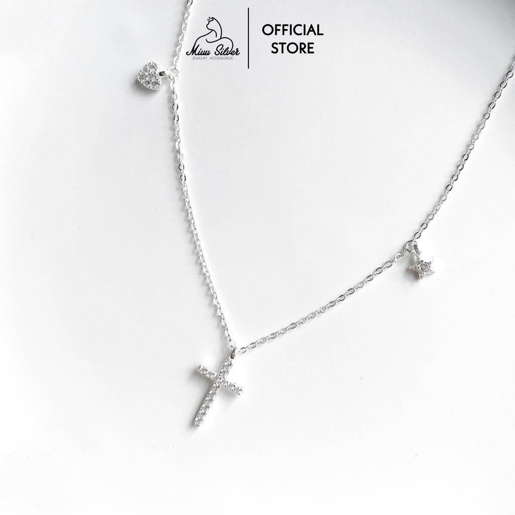 Dây chuyền bạc nữ mặt thập giá Miuu Silver, vòng cổ nữ T - Cross với charm trái tim, ngôi sao