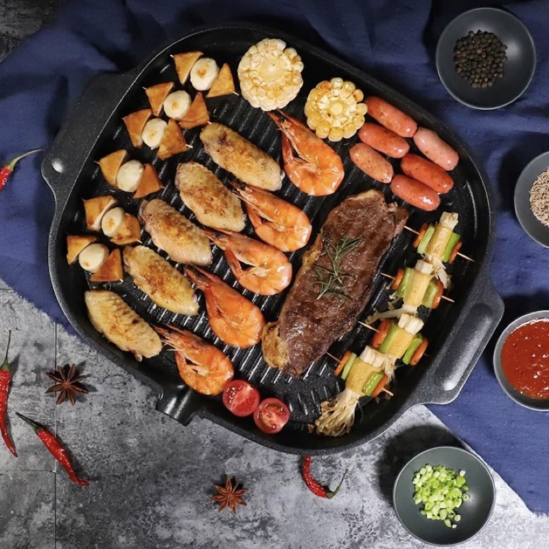 Chảo nướng vuông chống dính Hàn Quốc dùng được cả bếp từ