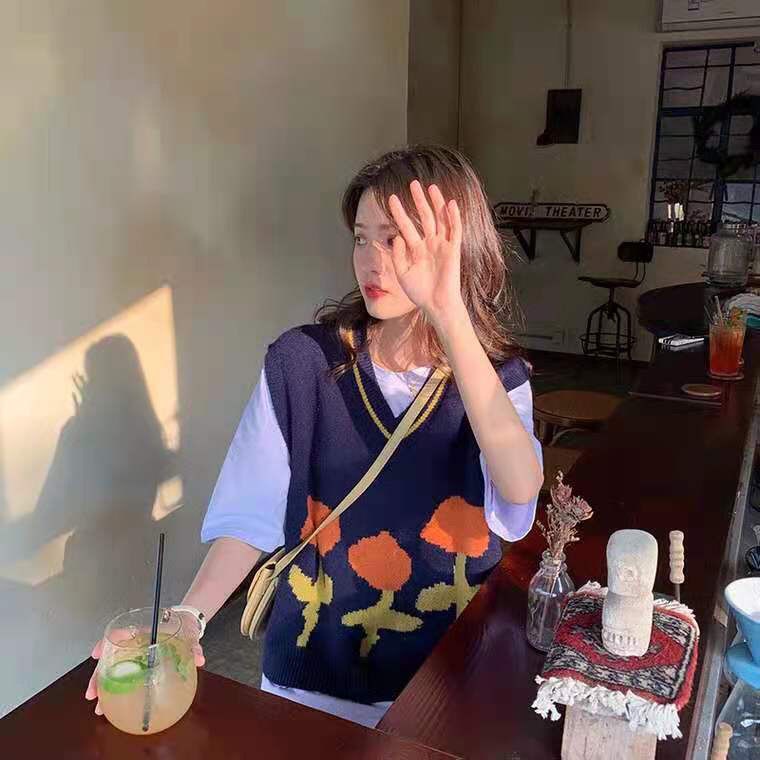 (MỚI) Áo len không tay cổ chữ V form rộng theo phong cách retro Hàn Quốc