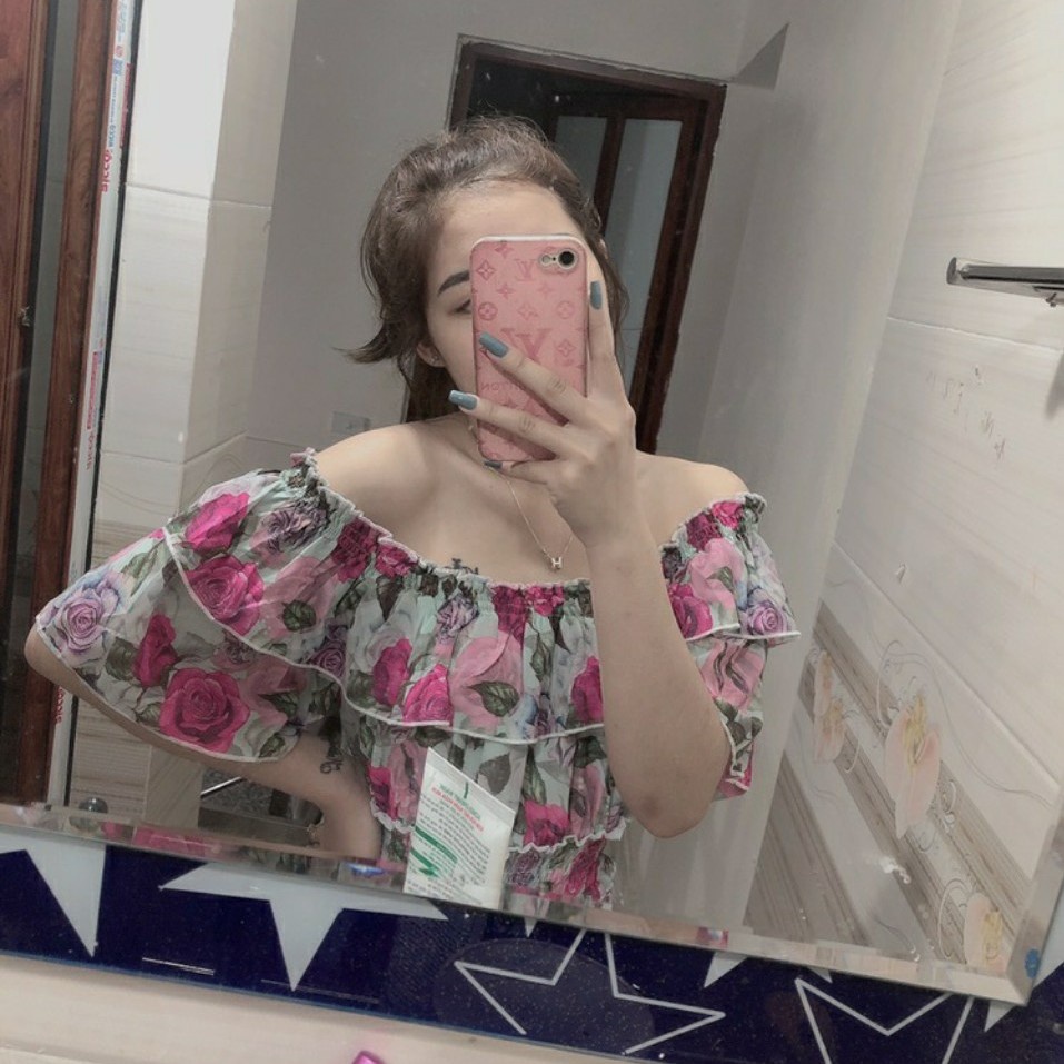 Đầm maxi trễ vai hoa đi biển hở lưng bánh bèo AnyShang, Đầm dài thiết kế công chúa dự tiệc sang chảnh ANSM101