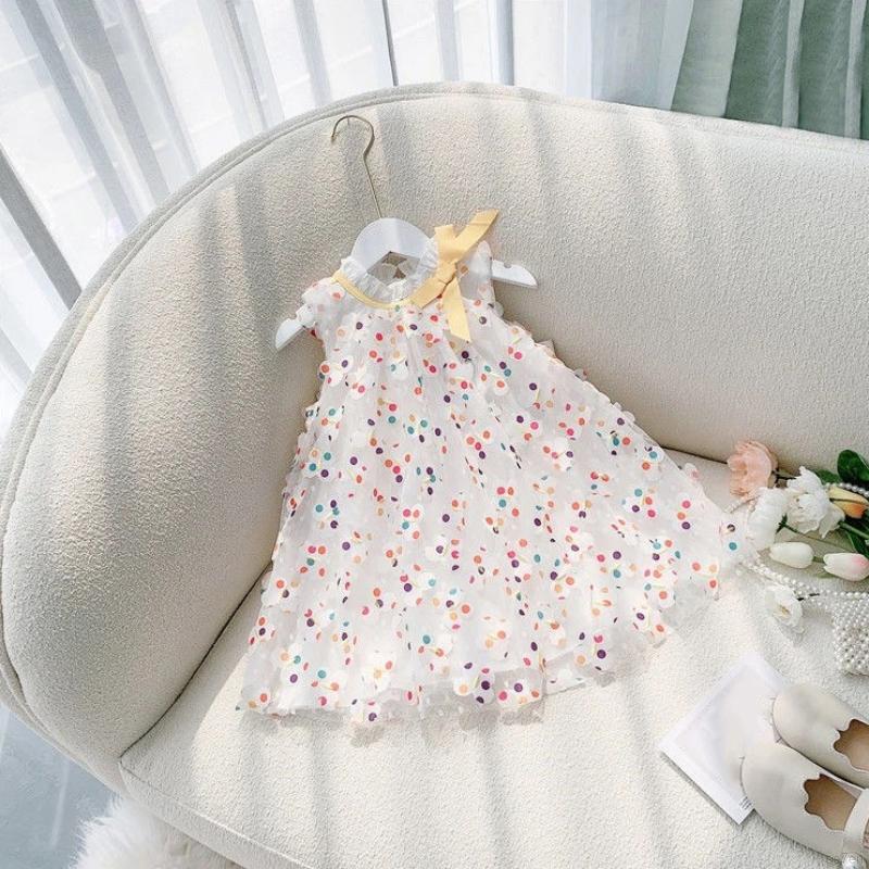 Đầm Sát Nách Phối Lưới Xinh Cho Bé Gái 1-6 Tuổi