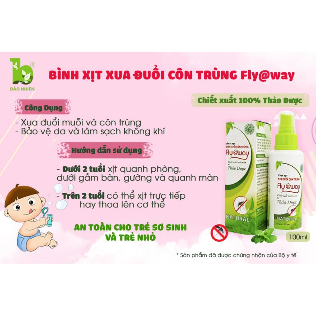 Bình xịt muỗi an toàn cho bé Fly@way Bảo Nhiên dung tích 100ml