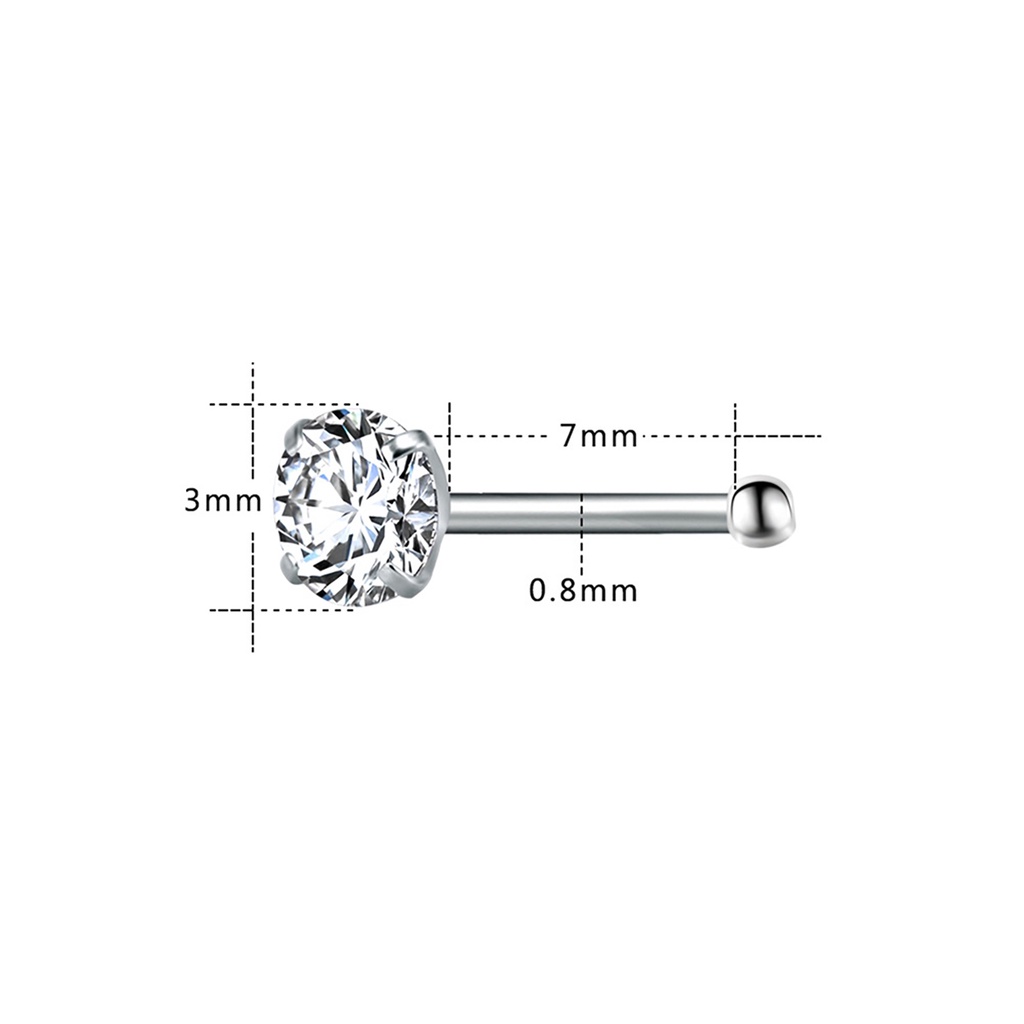 Bộ 3 Khuyên Mũi Bằng Thép Không Gỉ Đính Đá Zircon Hình Ngôi Sao / Trái Tim