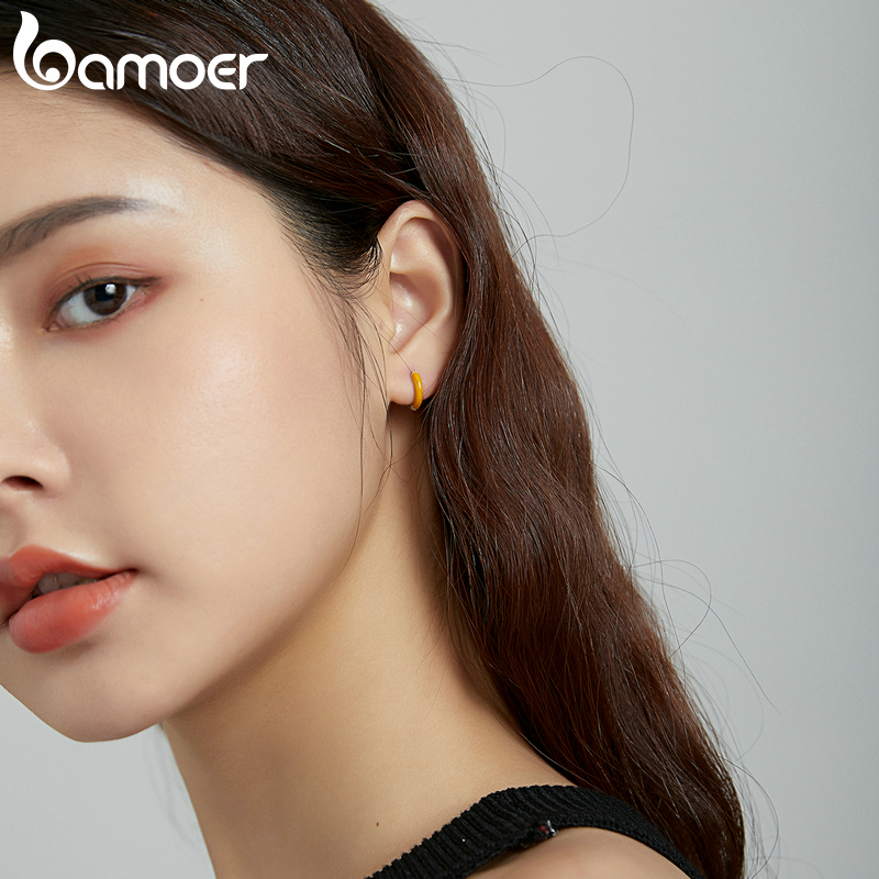 1 Bông Tai Bamoer Chính Hãng Bằng Bạc 925 Màu Vàng / Bạc BSE488-BU Đơn Giản Thời Trang Cho Nữ