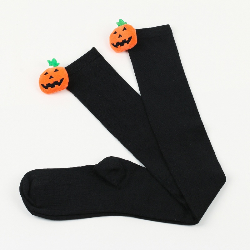 Tất Cao Ngang Đùi Họa Tiết Bí Ngô 3D Hóa Trang Halloween Cho Nữ