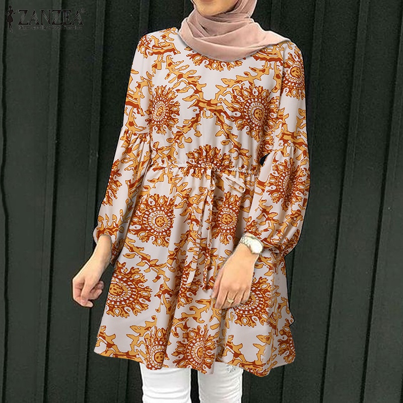 Zanzea Áo Kiểu Tay Dài Phồng Eo Co Giãn In Họa Tiết Đường Phố Thời Trang Cho Nữ