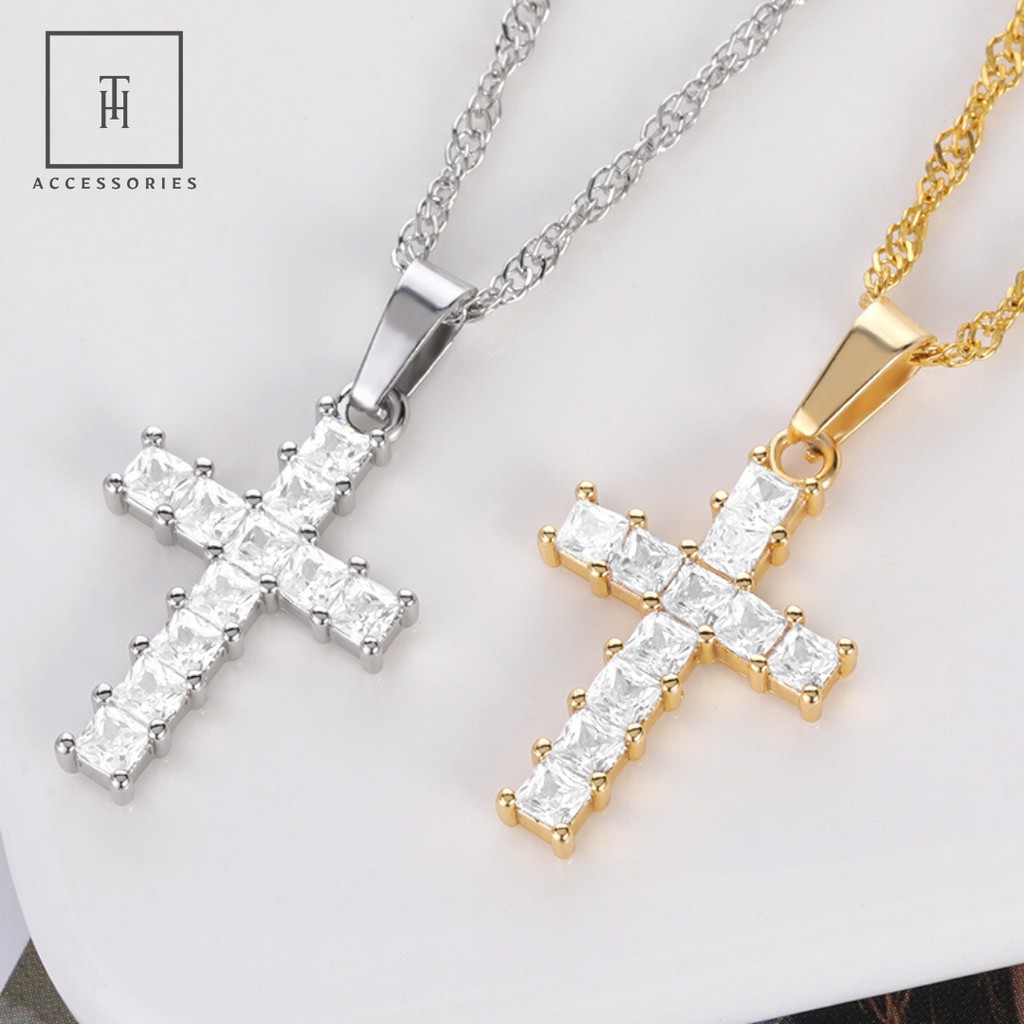 Dây chuyền HK Bạc S925 Cross Thánh Giá Diamond CTD12