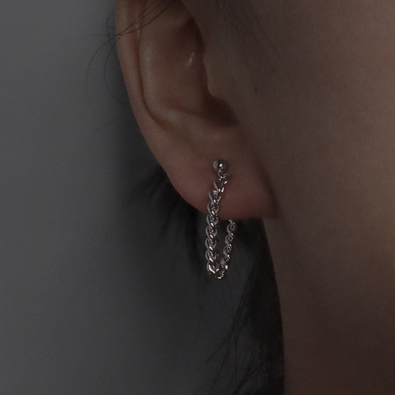 Khuyên tai 23147 dạng mắt xích đơn giản phong cách đường phố cổ điển sành điệu cho nam nữ