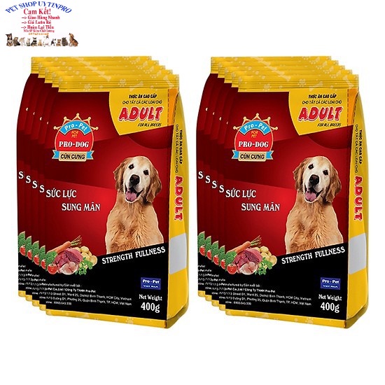 3 Gói Thức ăn hạt cho Chó trưởng thành PRO-DOG ADULT Gói 400g Xuất xứ Pro-Pet Việt Nam Dinh dưỡng hoàn chỉnh cho Chó