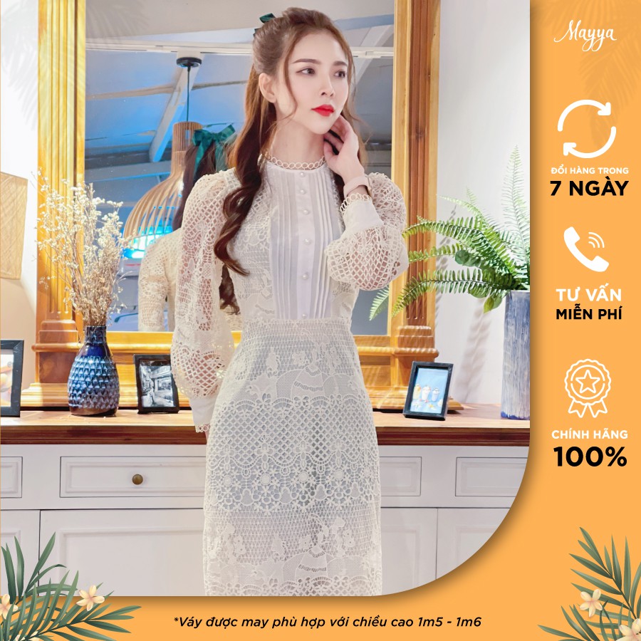 Thời Trang Nữ,Váy Ren,Váy Công Sở Nhà MAYYA Chất Liệu Ren Khoang Cao Cấp Phù Hợp Đi Chơi, Đi Làm,Du Lịch SKU: VR03 Trắng