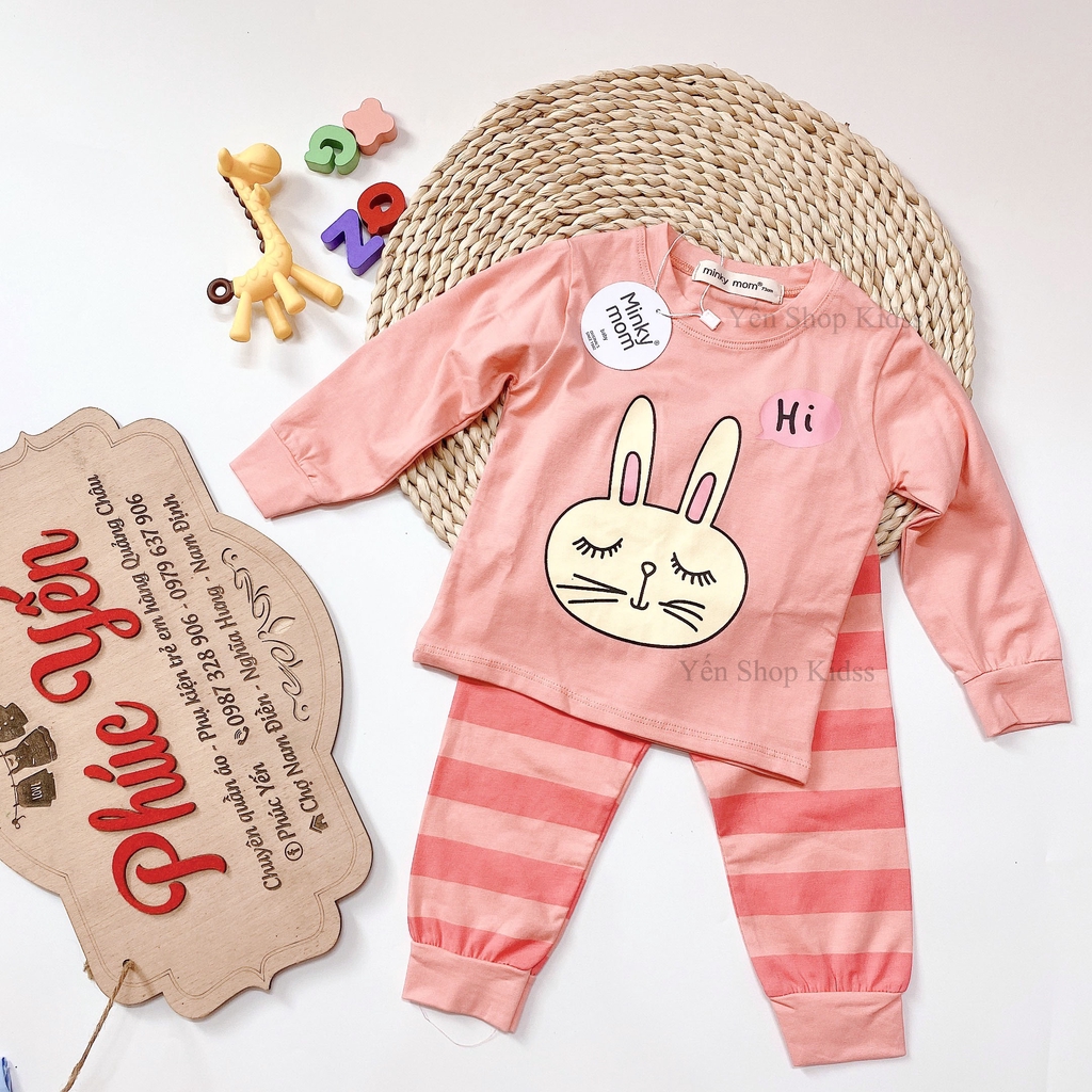 Bộ Dài Tay  Minky Mom Cotton 100 %  Họa Tiết Động Vật Gấu Nâu Xanh-Quần Kẻ Cho Bé (7-19kg) (SP001309 )