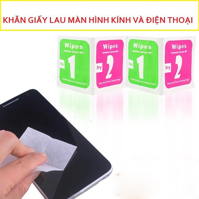 Giấy Lau Cho Kính Cường Lực iphone vệ sinh ipad, màn hình điện thoại, kính mắt (lau ướt + lau khô) hỗ trợ lau sạch bụi