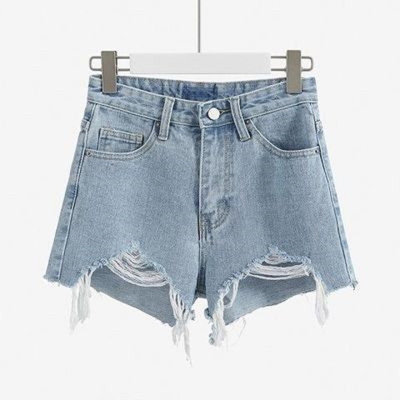 IELGY   Quần Short denim Cạp Cao Rách Của Phụ Nữ