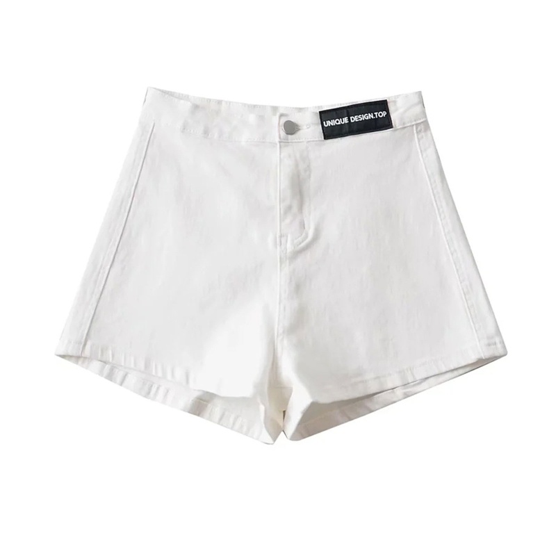 Quần Short Jean Chữ A Lưng Cao Màu Trơn Phối Nút Khóa Kéo Trước Cá Tính Cho Nữ