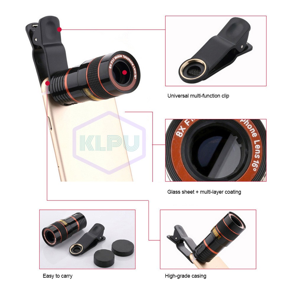 8x Zoom Optical Telescope Mobile Phone Camera Lens with Clip for iPhone Samsung HTC Huawei Sony