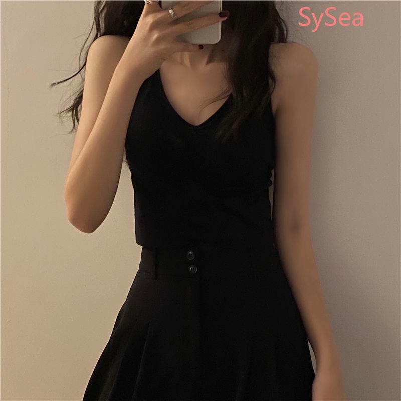 Áo croptop không tay cổ chữ V quyến rũ thời trang dành cho nữ