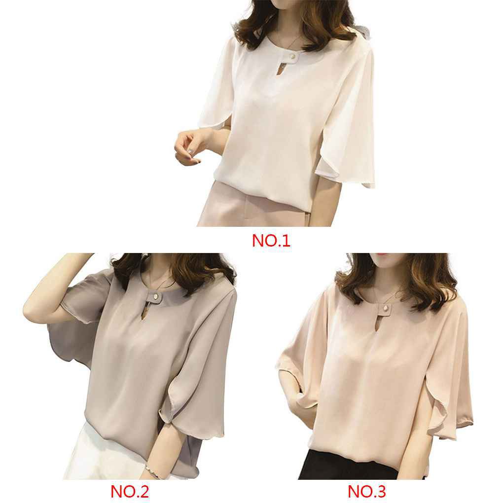 Áo kiểu vải Chiffon tay bèo suôn dài cho Nữ mặc dịp hè