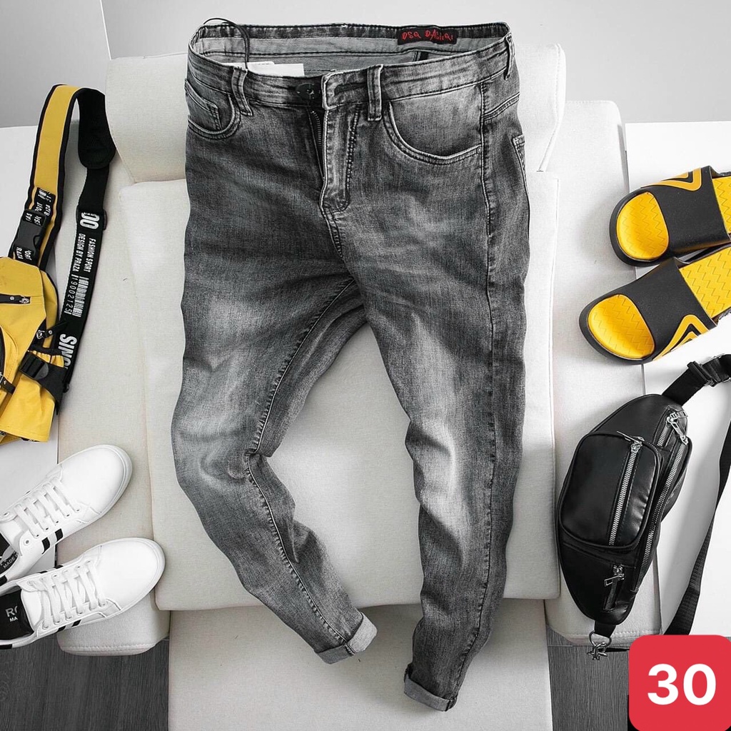 Quần jeans nam màu xanh nhạt trơn rách gối chất jean bò cao cấp co dãn 4 chiều đẹp rin from dáng rin skinny ADO32