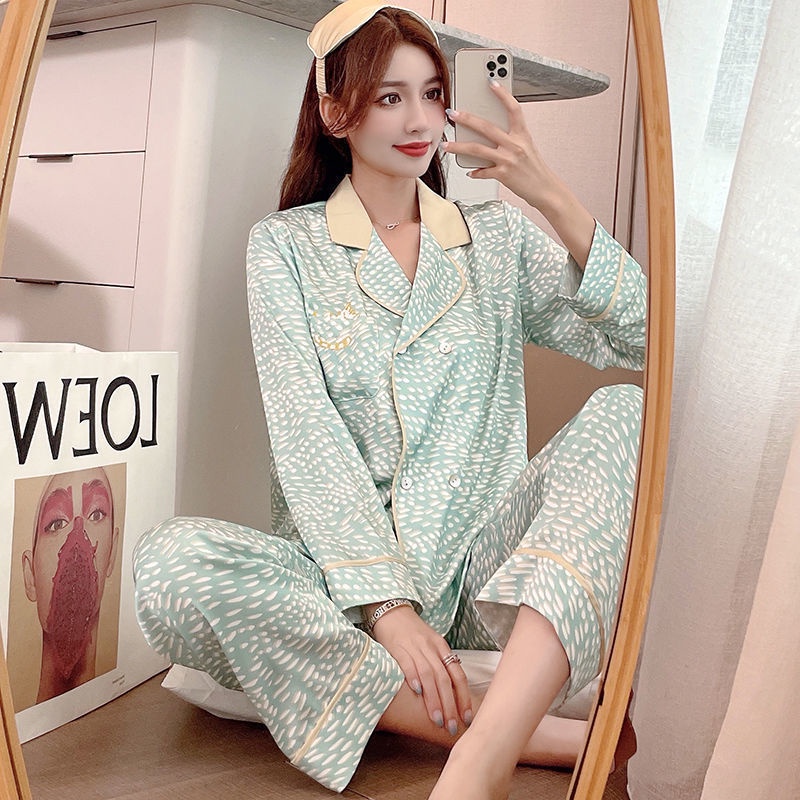 Bộ đồ ngủ tay dài chất lụa thoáng mát thời trang xuân thu cao cấp cho nữ 2024