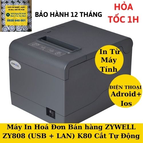 [CÓ VIDEO] MÁY IN HÓA ĐƠN ZYWELL ZY808 (USB + LAN ) In Phần Mềm Kiotviet Máy Tính + Điện Thoại