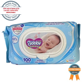 Khăn ướt bobby care không hương 100 miếng/gói