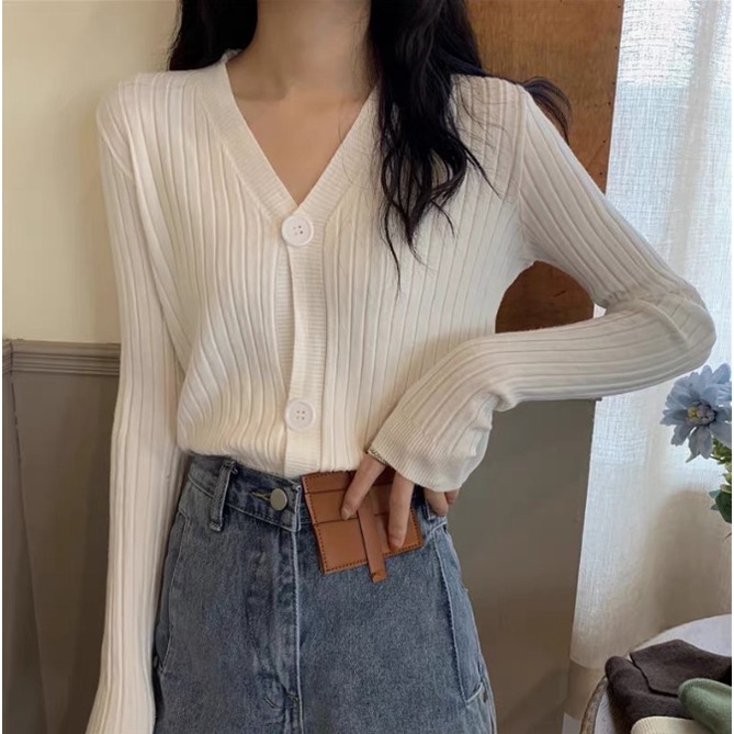 [Hàng Quảng Châu]SP098 Áo len cardigan cổ tim cài cúc
