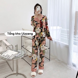 Bộ Pijama Lụa Hạc Dài Tay Chất Lụa Cao Cấp Mềm Mịn Mát